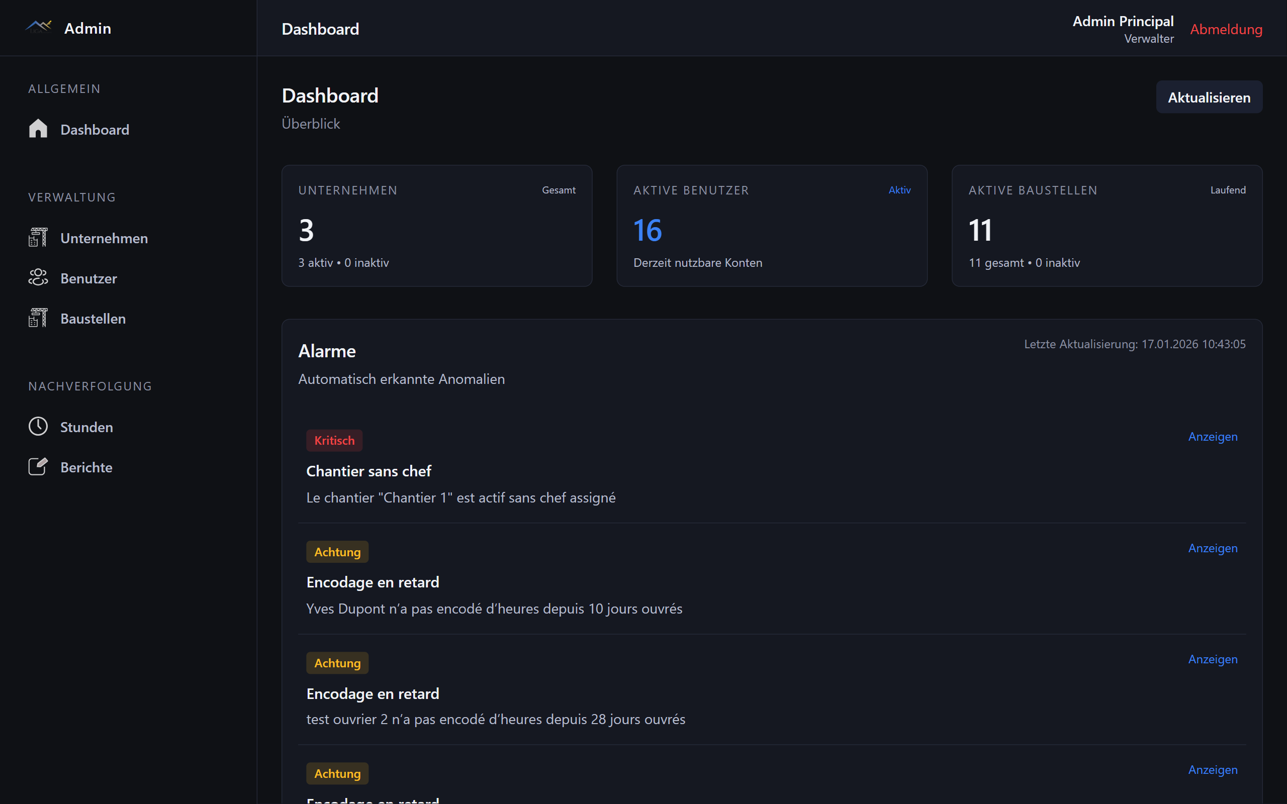 WebApp — système de suivi des heures et gestion de chantier